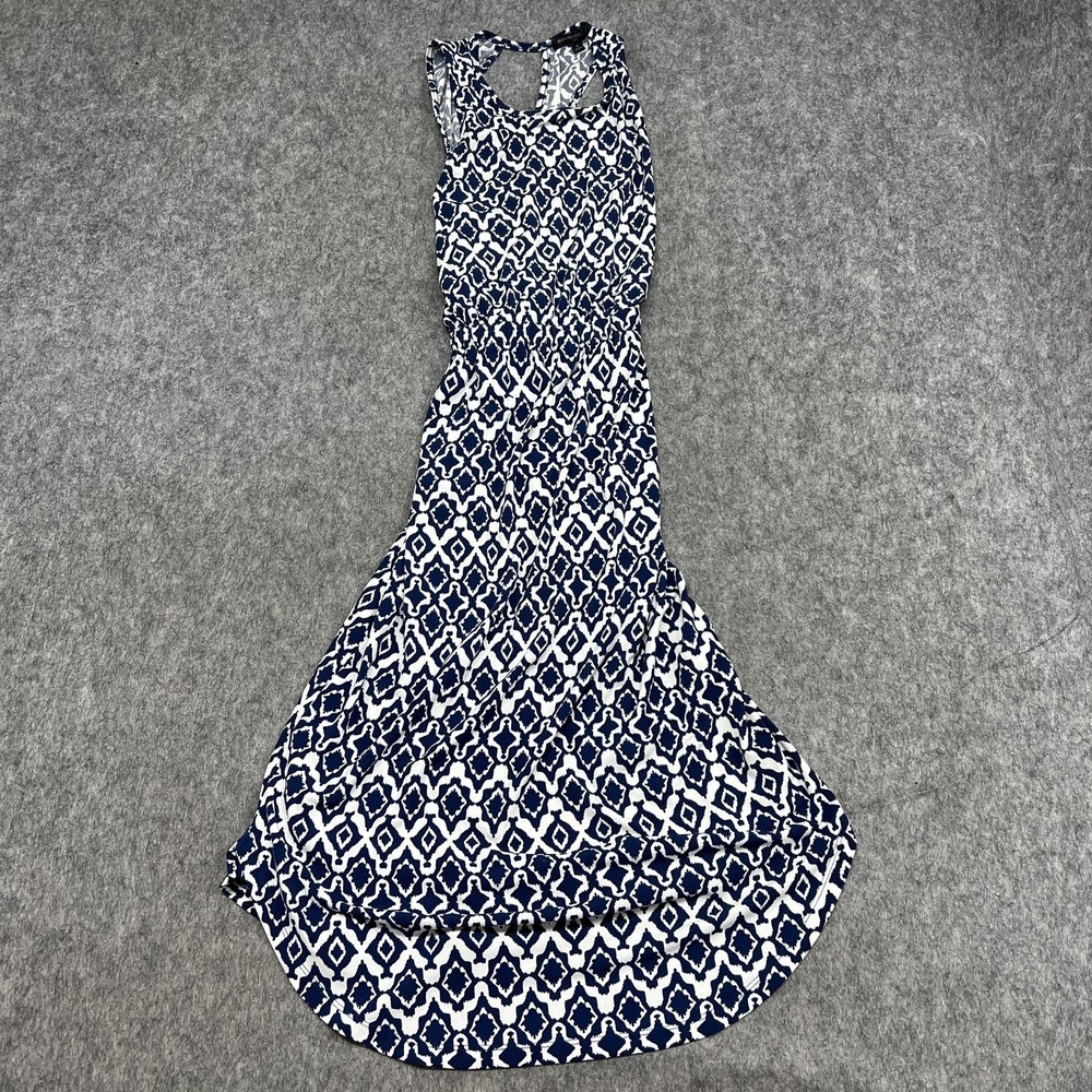 Banana Republic Dress Womens Small Blue White Geometric Hi Low Maxi Tank Summer